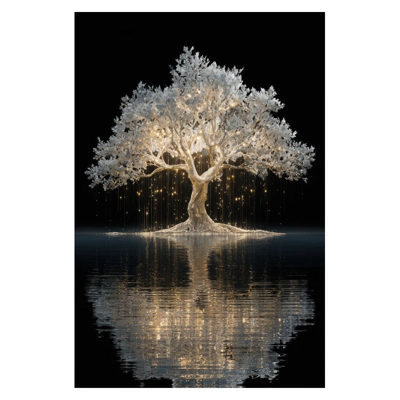Leuchtender goldener Baum am Wasser