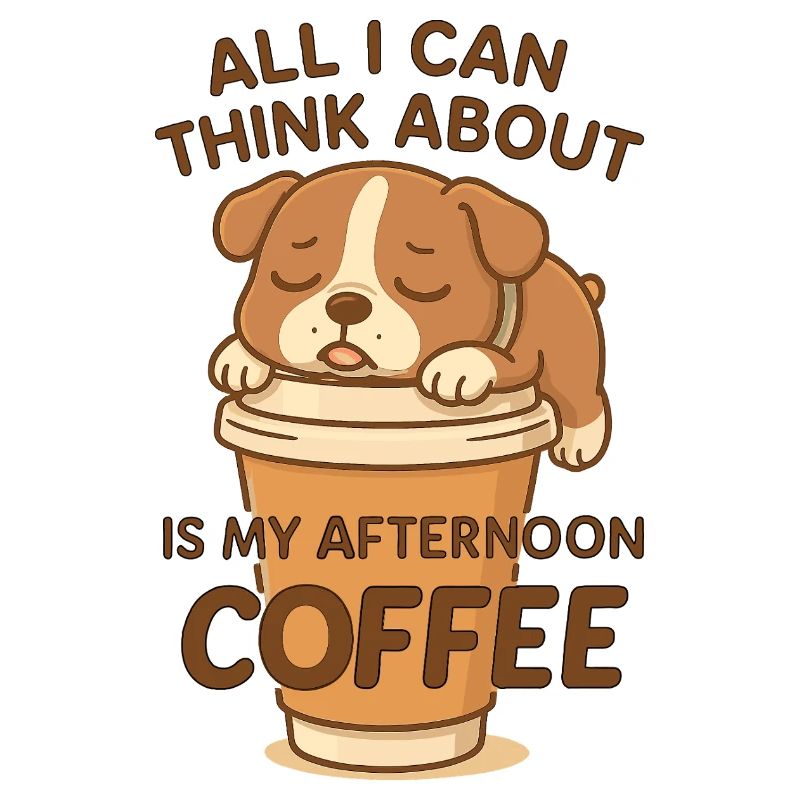 Tired dog only thinks about coffee