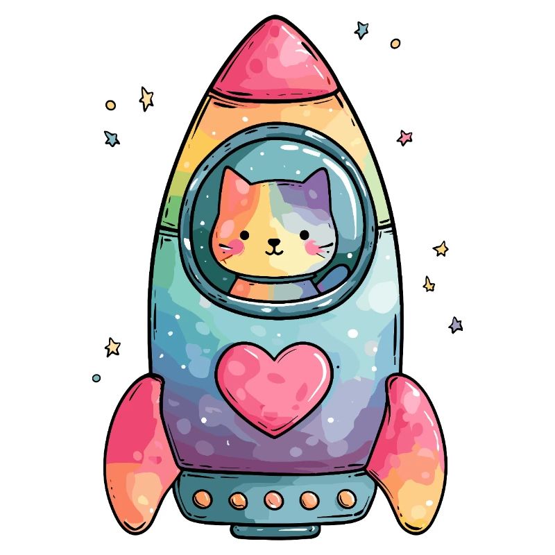 Rainbow Rocket Katze Herz