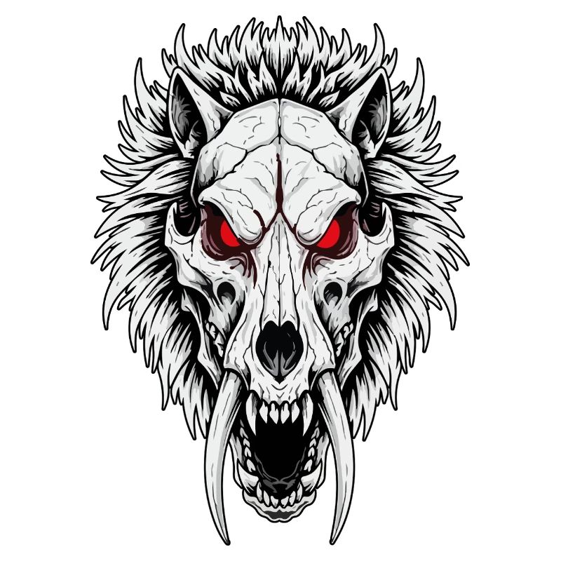 Crâne de Loup Sabertooth Chamanique Yeux Rouges
