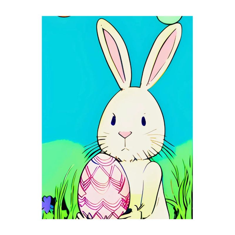 Neon Easter Bunny with Easter Egg in the Grass