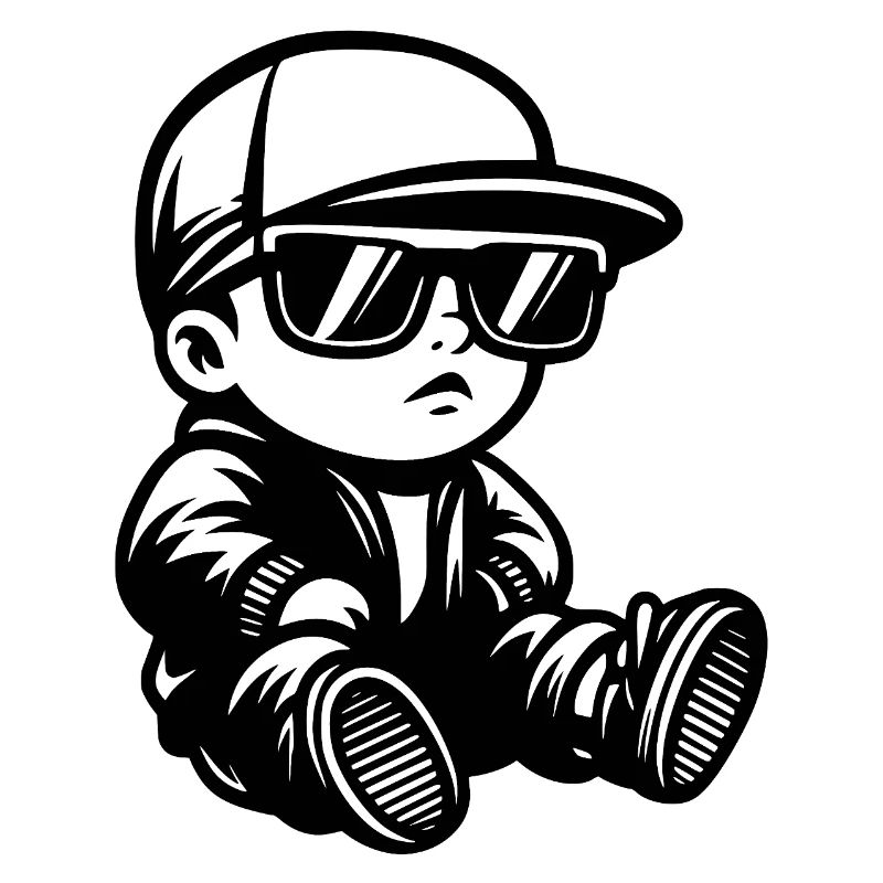 Bébé avec lunettes de soleil et casquette devant