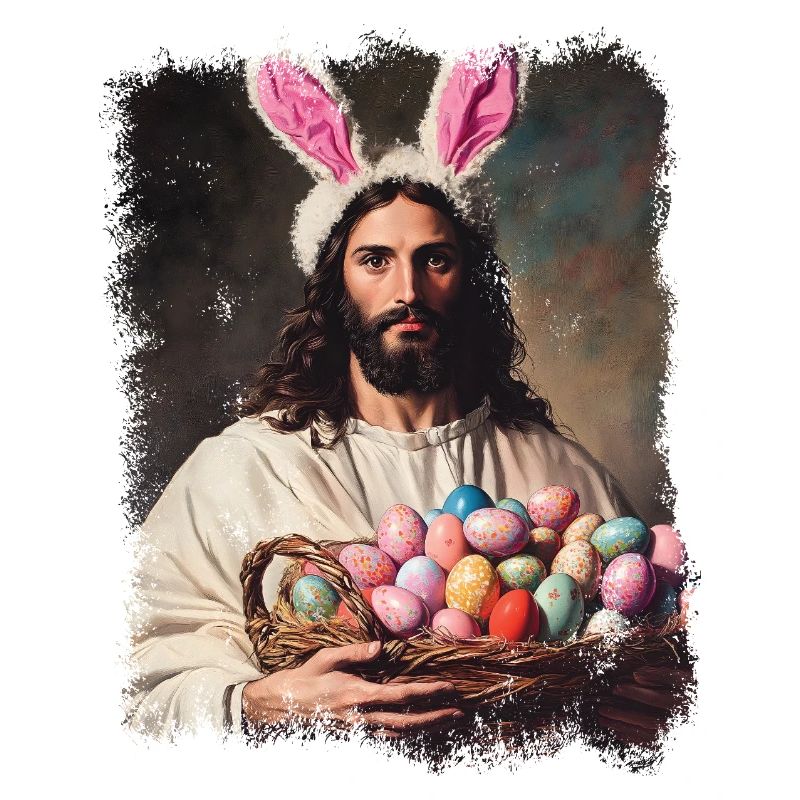 Easter funny Jesus Christ with Easter eggs