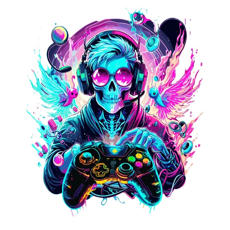 Synthwave Skull Gaming Controller Art