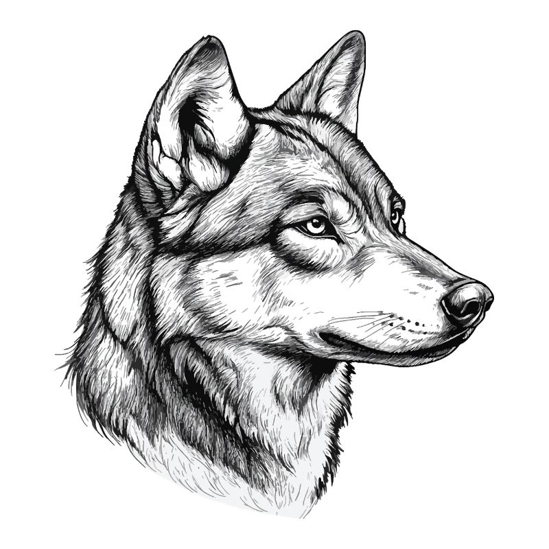 Wolf Wolf Head Black White Drawn Art