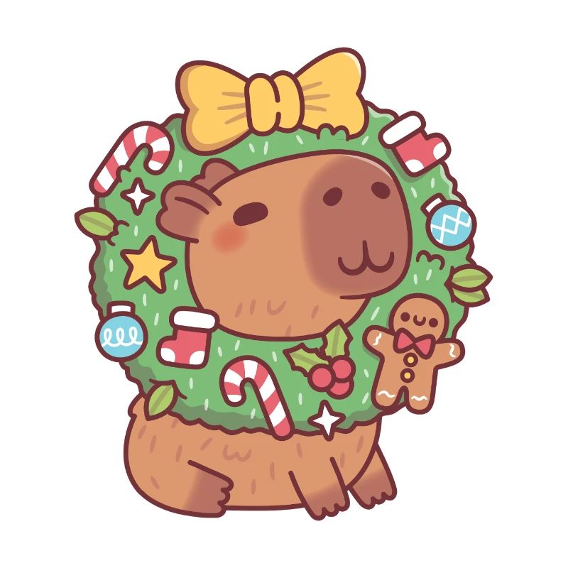Süßes Capybara mit Weihnachtskranz Lustig