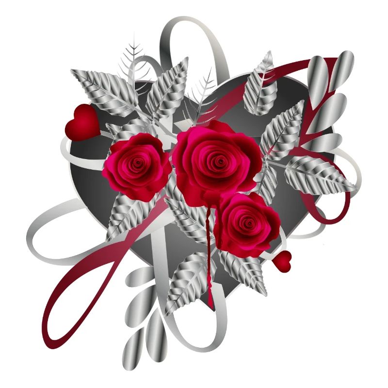 Composition argentée de la Saint-Valentin avec des roses