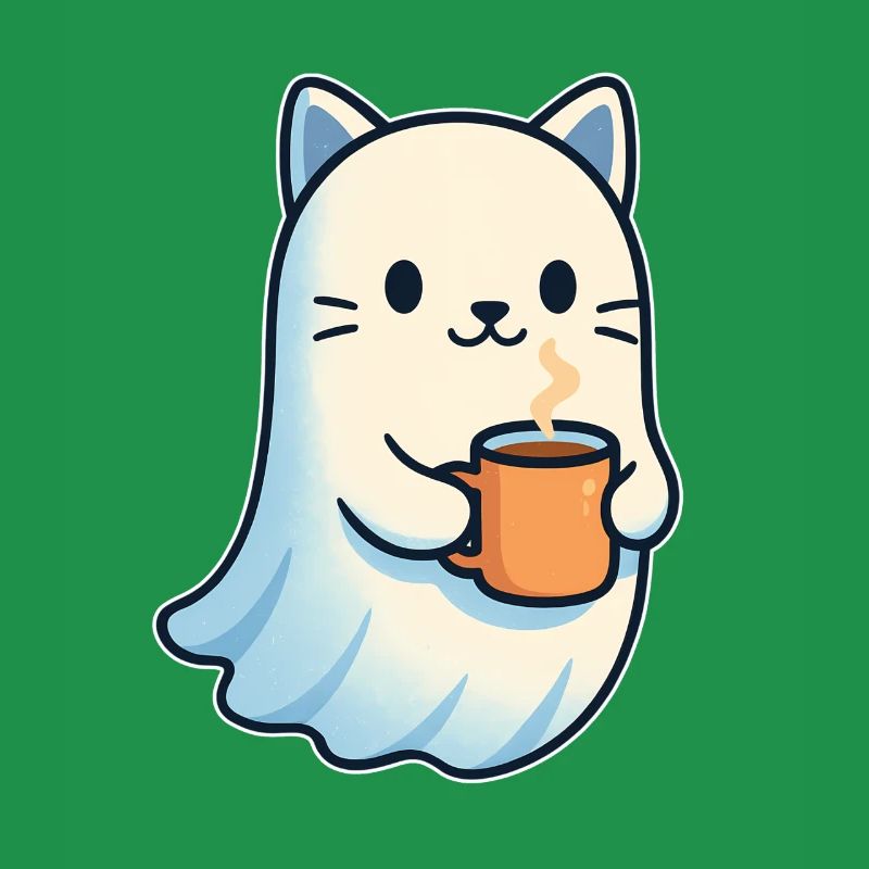Coffee Ghost Cat with Mug