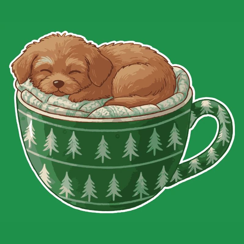 Chiot endormi dans un gobelet vert