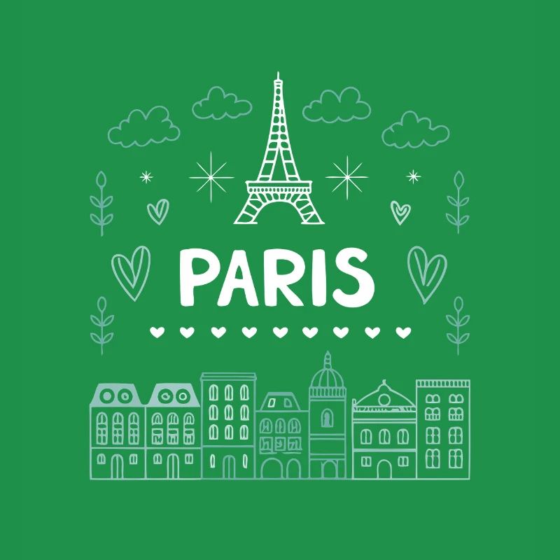 Paris Eiffel Tower Hearts Doodle