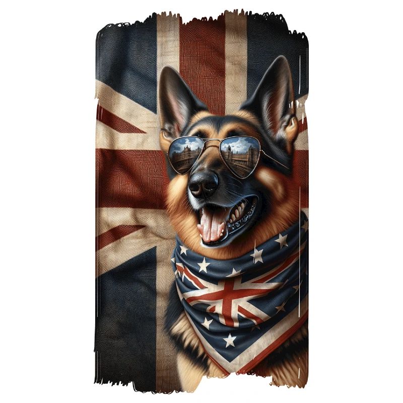 German shepherd with Great Britain flag