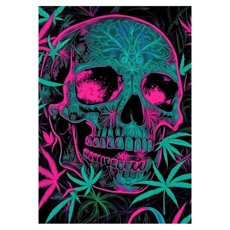 Neon Skull with Cannabis Leaf Pattern