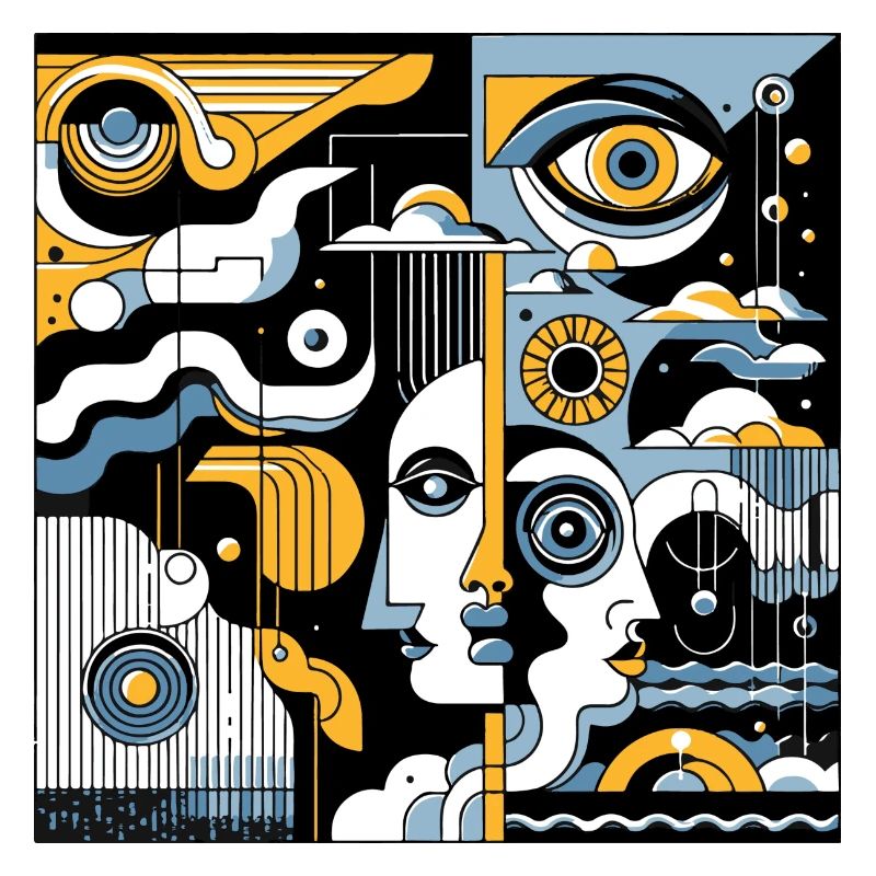 Cubist Faces Geometry Neon