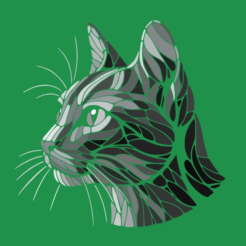 Black and white cat head, geometric art, polygons