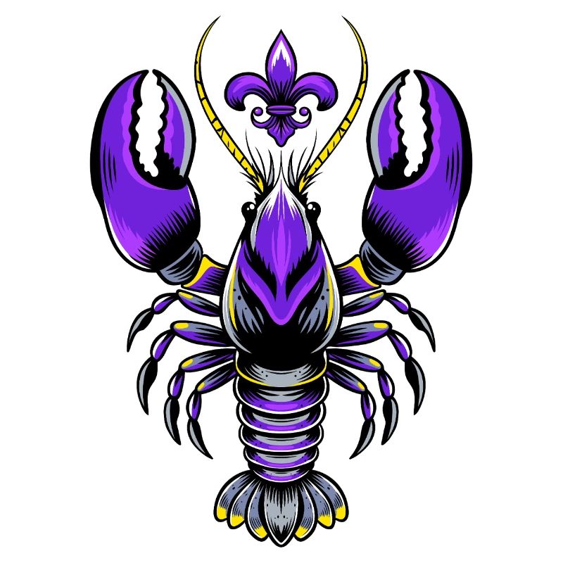 Mardi Gras crawfish with fleur-de-lis design