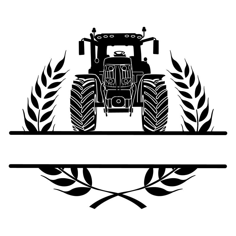 Traktor-Frontansicht im Lorbeerkranz