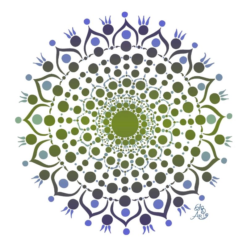 Mandala de fleurs en bleu et vert