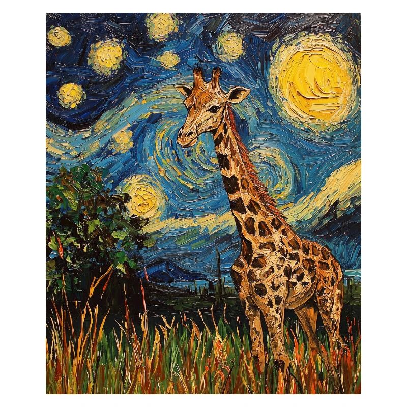 Giraffe Van Gogh Style Starry Night