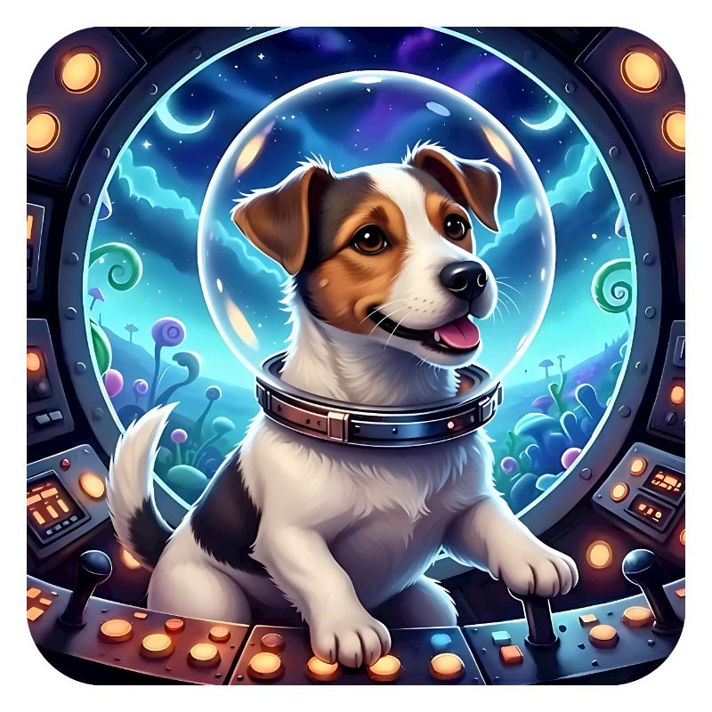 Chiot Cosmique dans la capsule spatiale