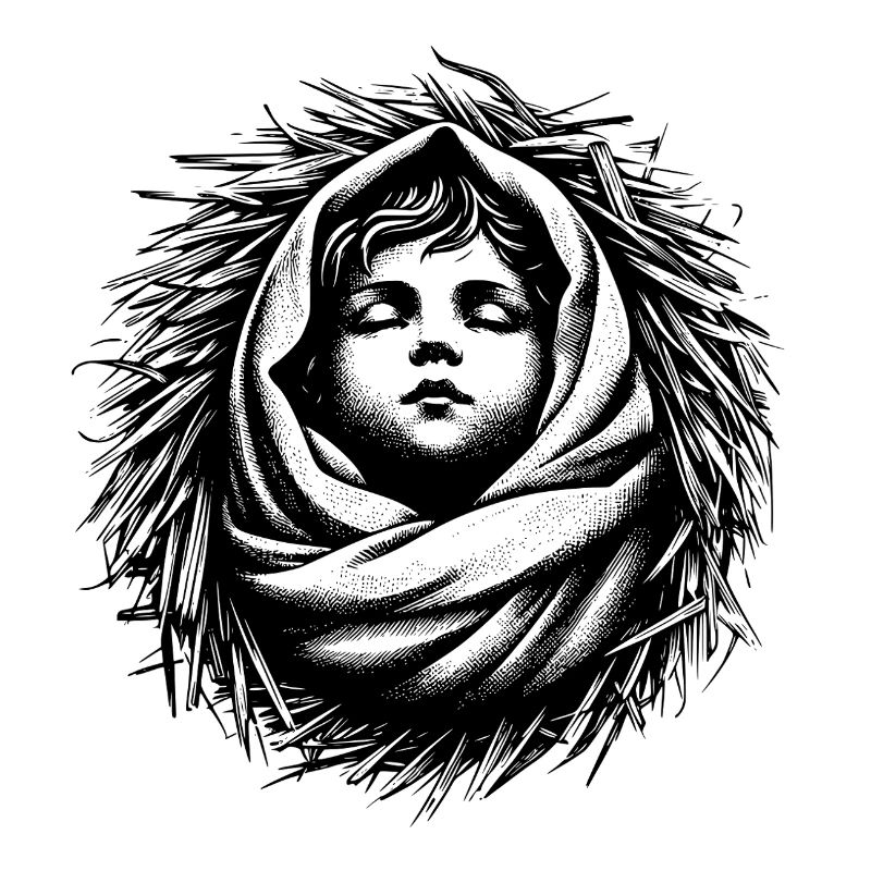 Le Bébé Jésus né dans la crèche de Noël