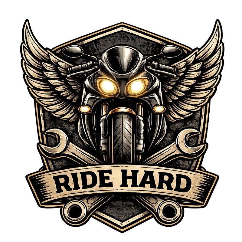 Logo de moto RIDE HARD avec ailes