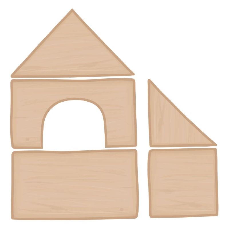 Wooden building block house construction pattern