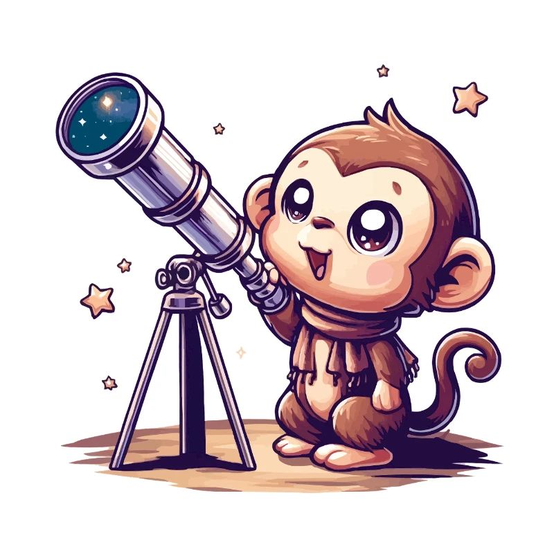 Singe du ciel étoilé avec télescope