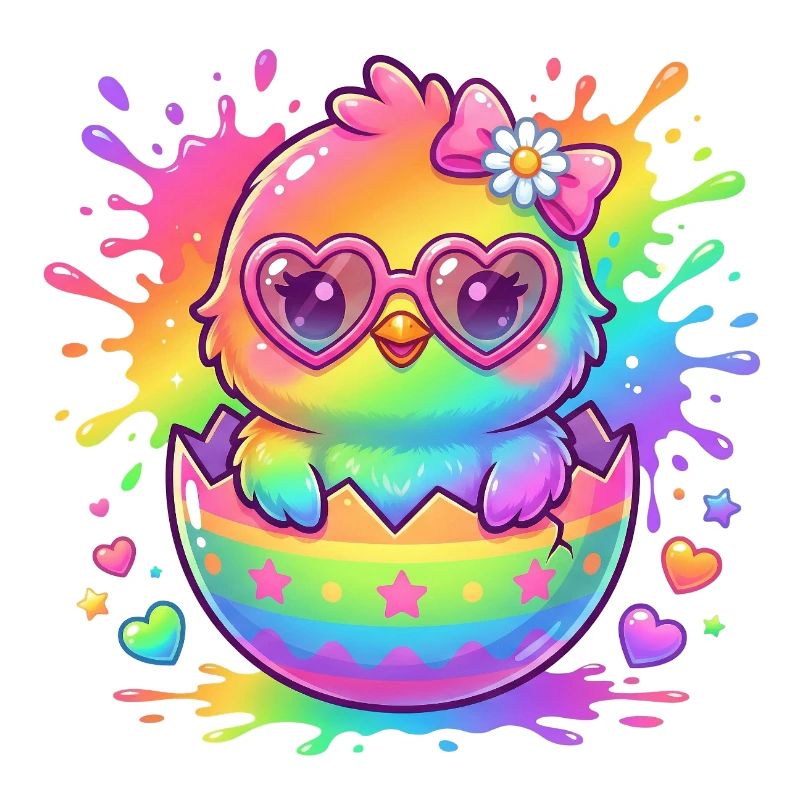 Easter Cute Colorful Rainbow Easter Chick