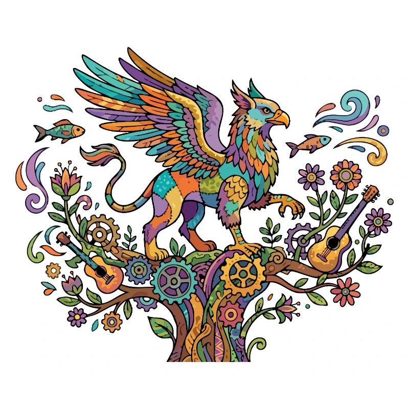 Phoenix Nature Music Tuning Guitar Pattern Motif