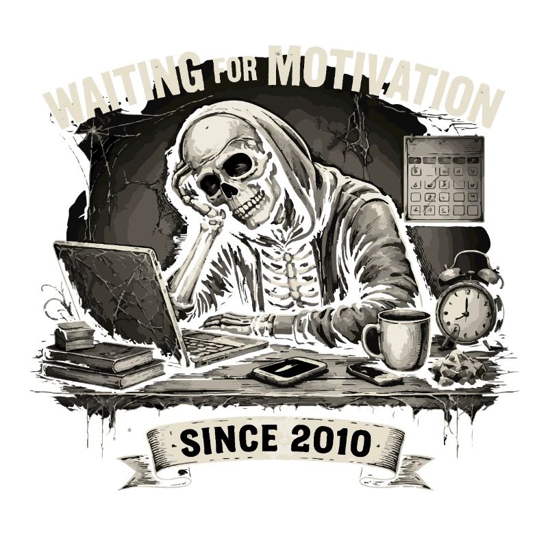 Funny Skeleton Waiting For Motivation Since 2010
