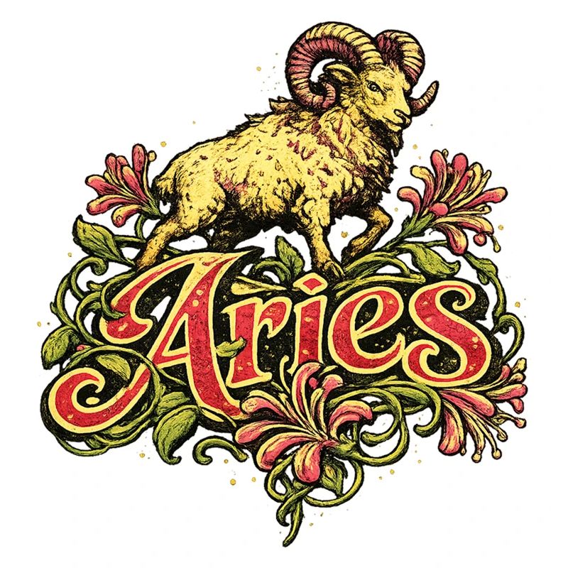Aries Ram Floral Crest