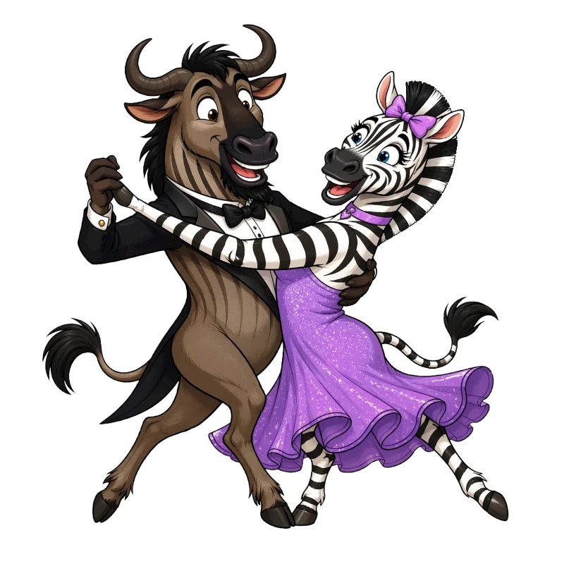 Gnu und Zebra im eleganten Balltanz Walzer