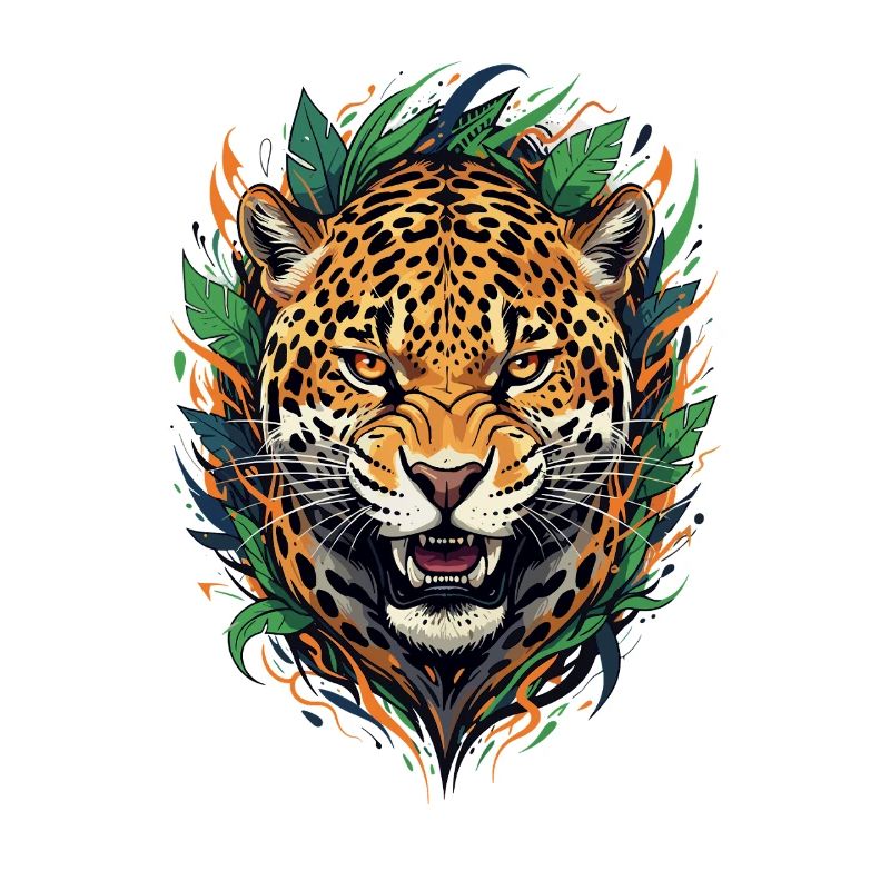 Jaguar head in jungle frame