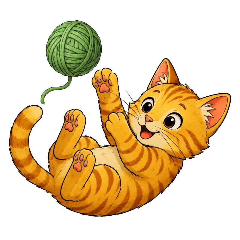 Kitten playing with wool