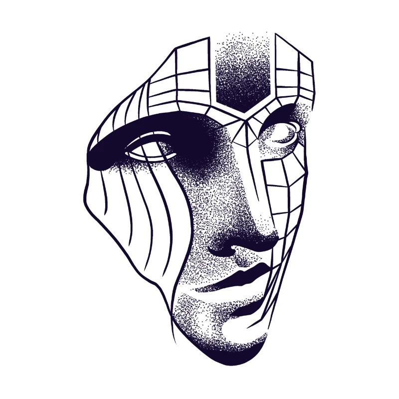 Visage robotique dessin 3D lignes & dotwork art