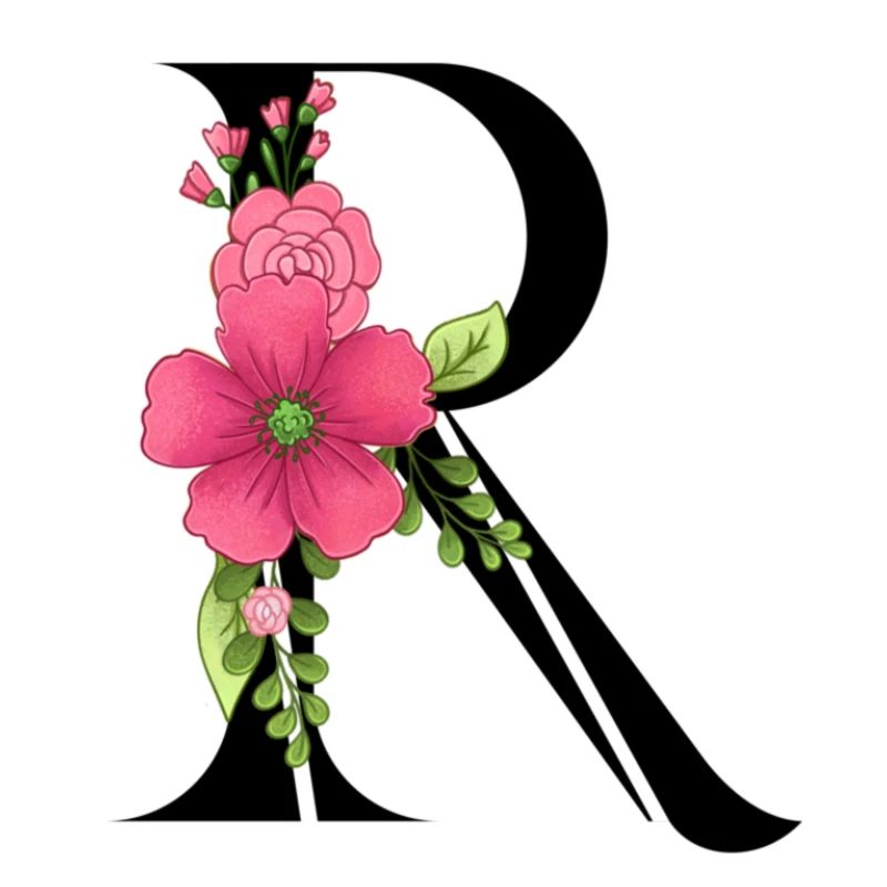 Eleganter Buchstabe 'R' mit Blumen