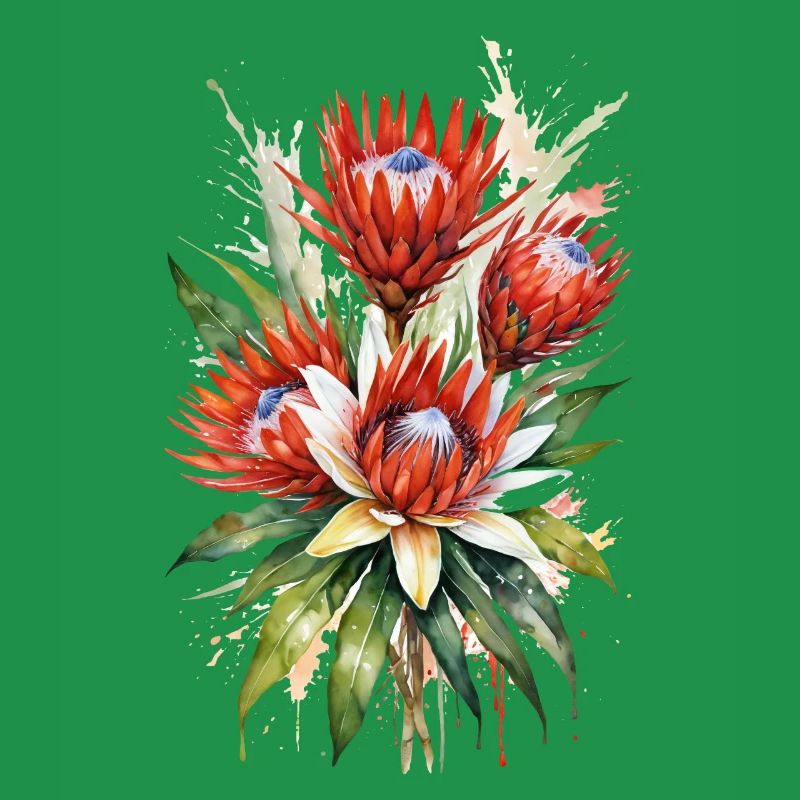 Fleurs de Protea Art de l’aquarelle | Botanique élégant