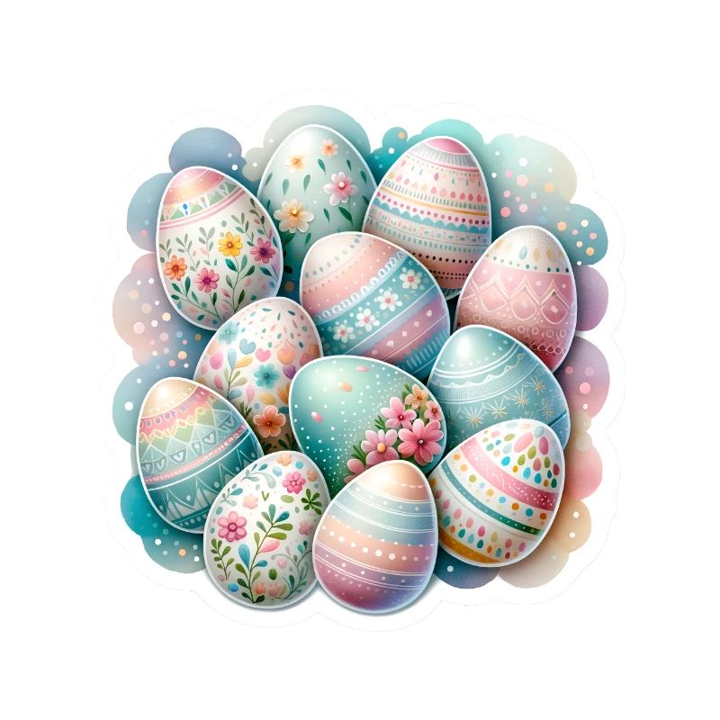 A Set of Cute Watercolored Easter Eggs