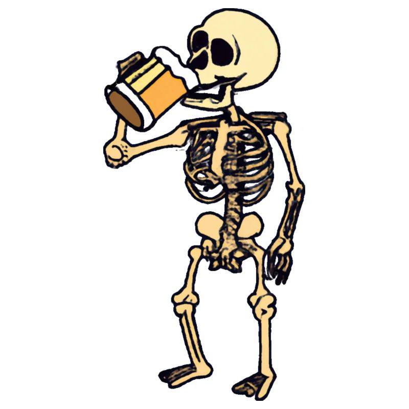 Skeleton drinks beer, Halloween
