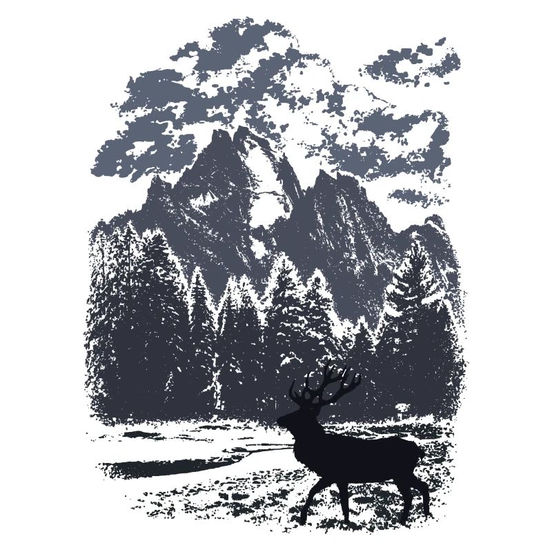 Mountain Forest and Red Deer (Blue)
