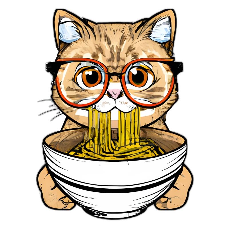 Le chat mignon aime la conception de nouilles ramen