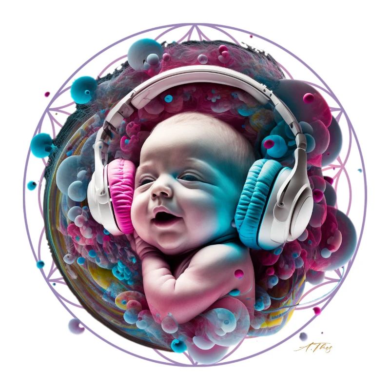Bébé écoute de la musique dans le ventre de sa mère, fleur de vie
