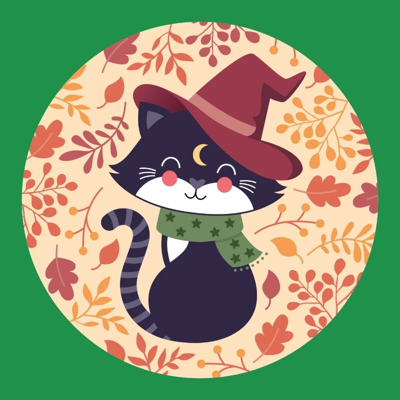 black cat with autumn pattern
