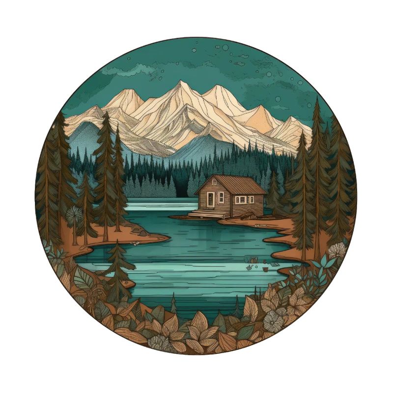 Cabincore Mountain Circle Art