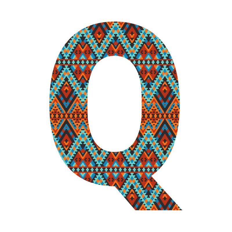 Buchstabe Q - Boho-Design, buntes Monogramm