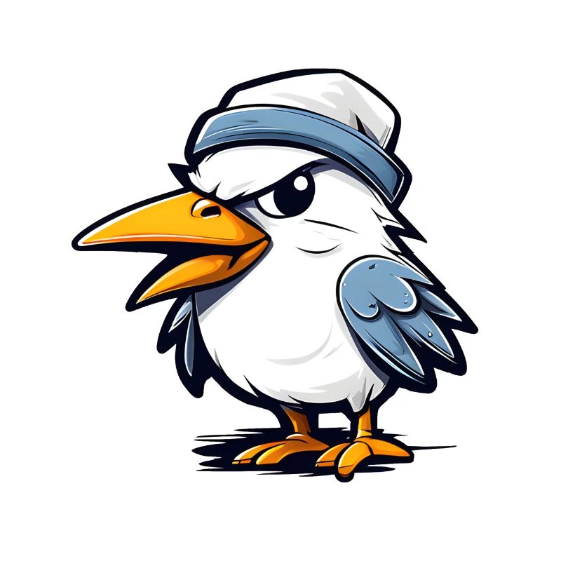Cute angry seagull with cap