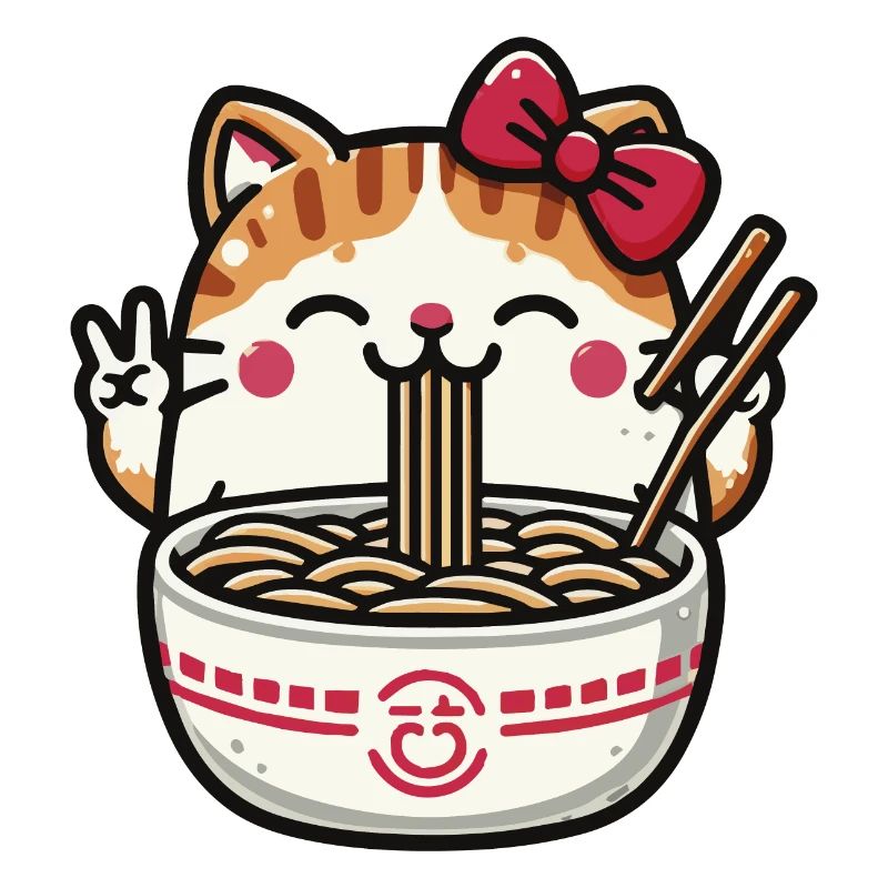 Chat Kawaii mignon mangeant des Ramen 2