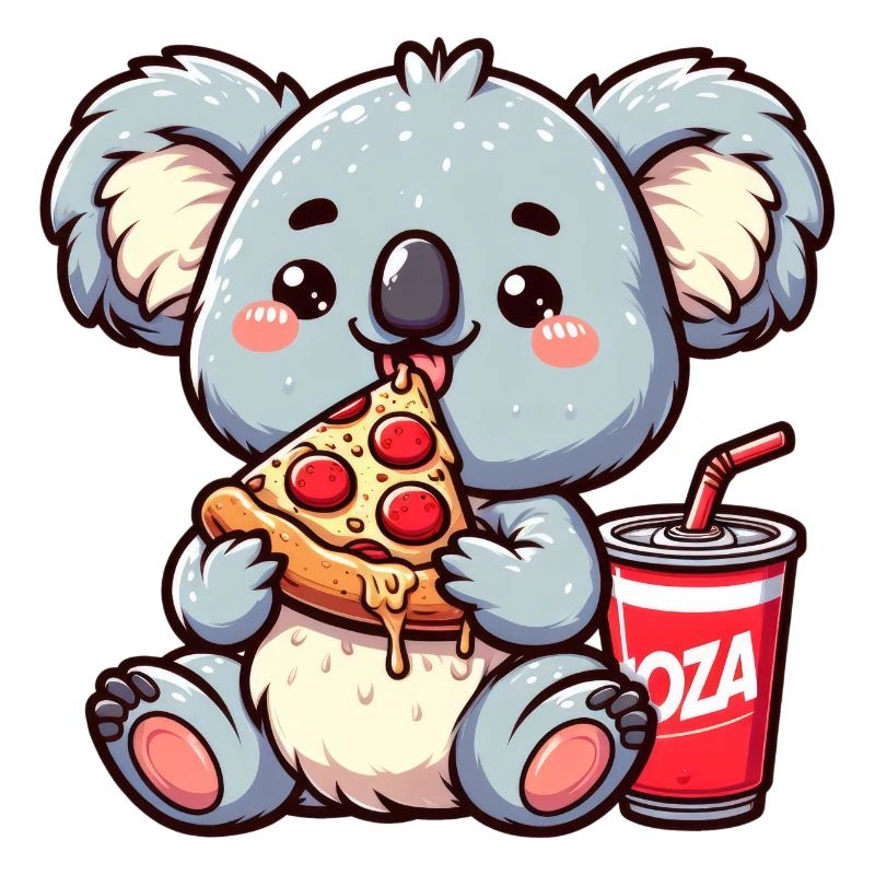 Cute Koala Bear Eats Pizza