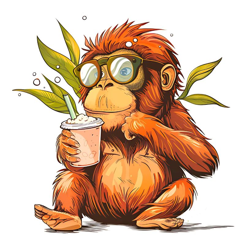 Funny monkey with cool drink