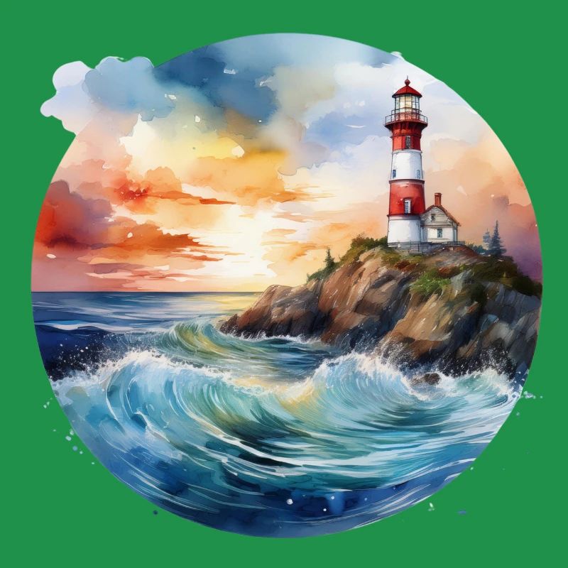 Majestic Lighthouse at Sunset with Crashing Waves